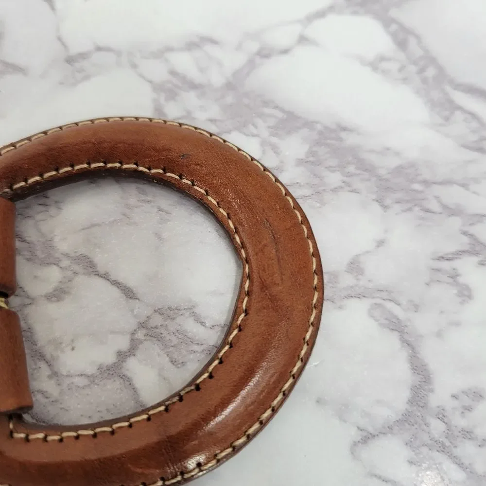 Vintage L.L. Bean Braided Cord Belt Pink Teal Navy Leather Buckle